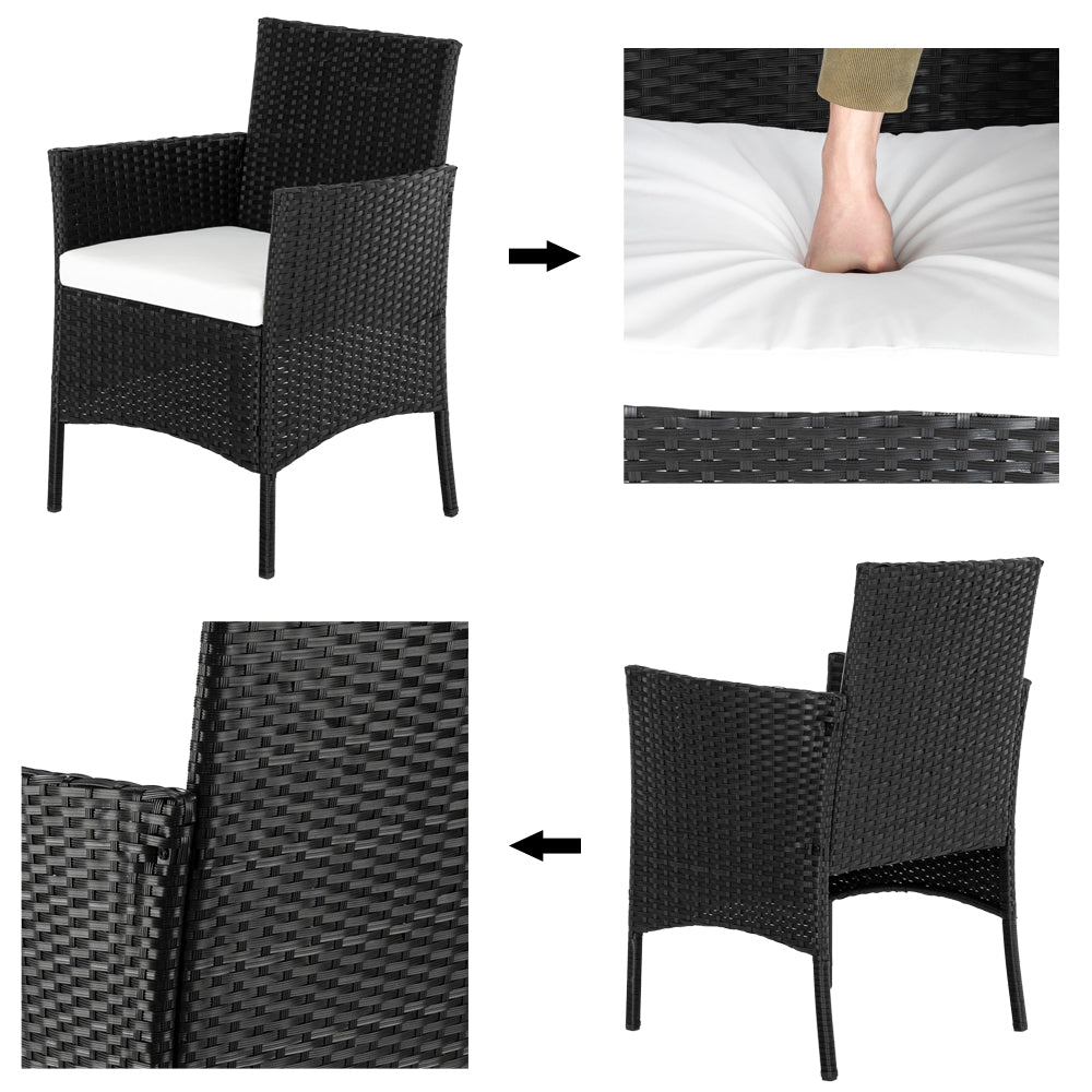 【Replace 47369505】2pcs Arm Chairs 1pc Love Seat & Tempered Glass Coffee Table Rattan Sofa Set Black