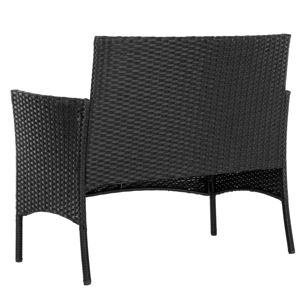 【Replace 47369505】2pcs Arm Chairs 1pc Love Seat & Tempered Glass Coffee Table Rattan Sofa Set Black