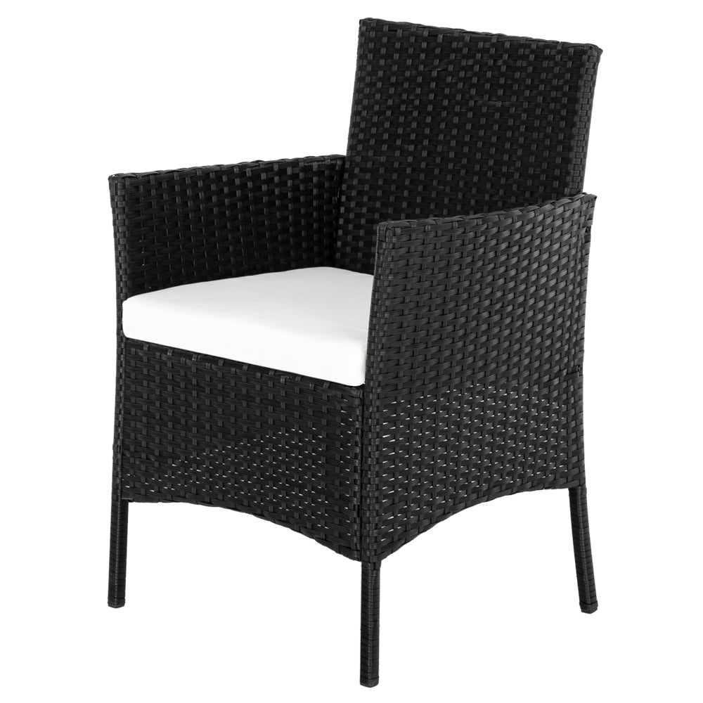 【Replace 47369505】2pcs Arm Chairs 1pc Love Seat & Tempered Glass Coffee Table Rattan Sofa Set Black