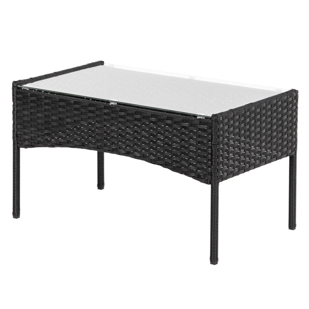 【Replace 47369505】2pcs Arm Chairs 1pc Love Seat & Tempered Glass Coffee Table Rattan Sofa Set Black
