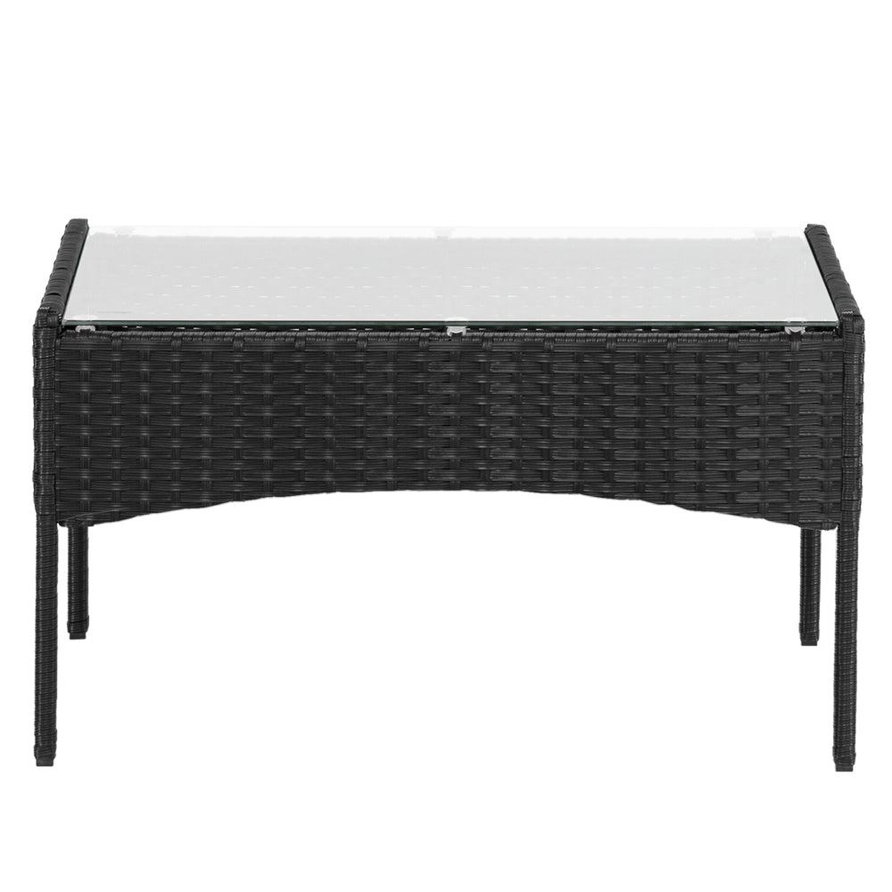 【Replace 47369505】2pcs Arm Chairs 1pc Love Seat & Tempered Glass Coffee Table Rattan Sofa Set Black