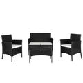 【Replace 47369505】2pcs Arm Chairs 1pc Love Seat & Tempered Glass Coffee Table Rattan Sofa Set Black