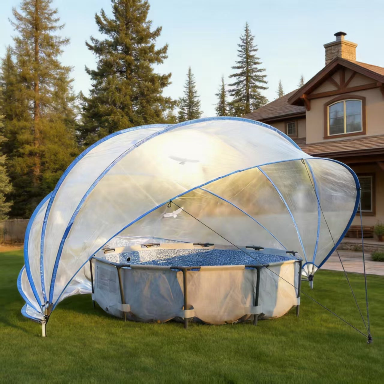 18-foot retractable pool cover, PVC film fiberglass rod pool fence, outdoor swimming pool accessories