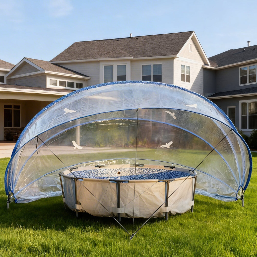 18-foot retractable pool cover, PVC film fiberglass rod pool fence, outdoor swimming pool accessories