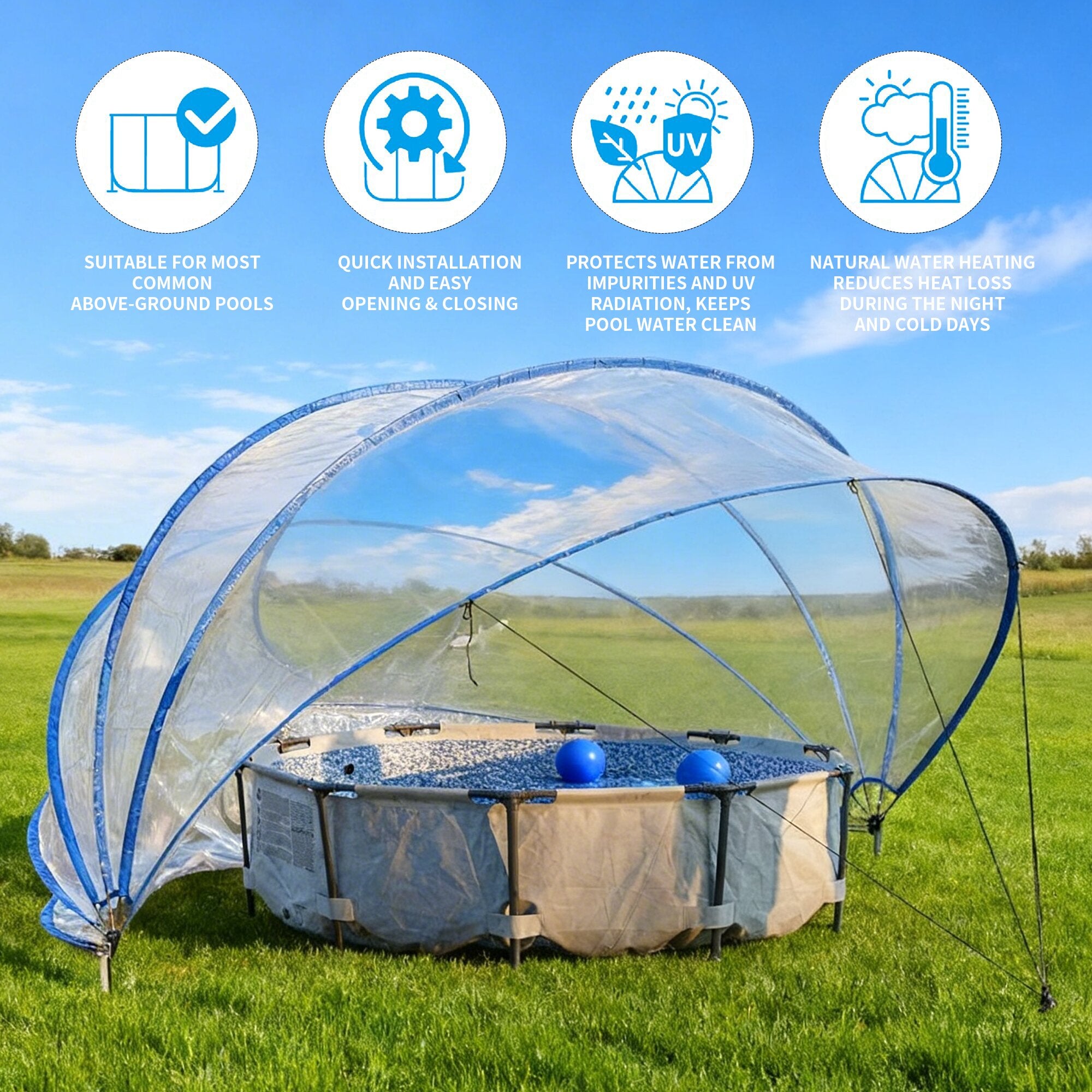 18-foot retractable pool cover, PVC film fiberglass rod pool fence, outdoor swimming pool accessories