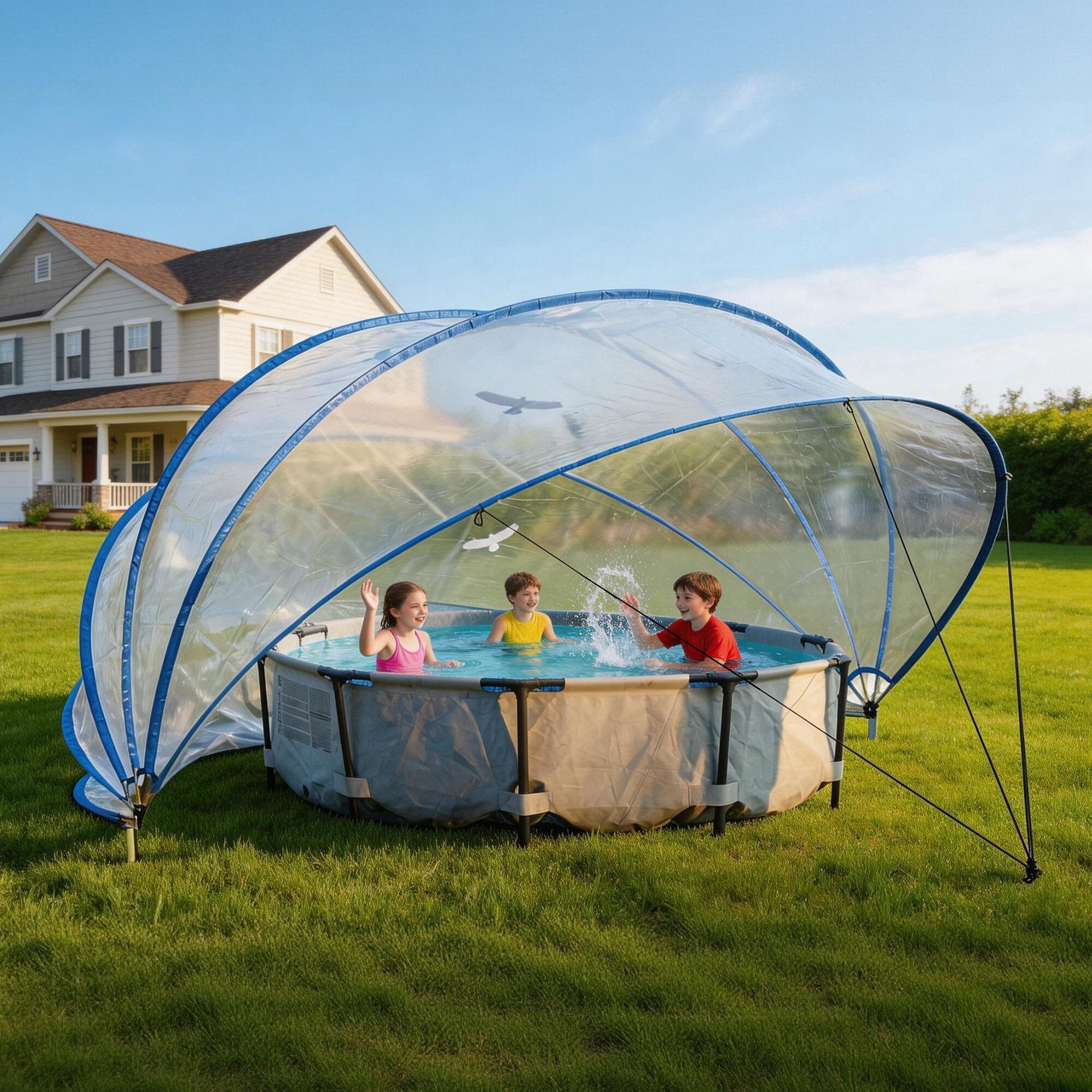 18-foot retractable pool cover, PVC film fiberglass rod pool fence, outdoor swimming pool accessories
