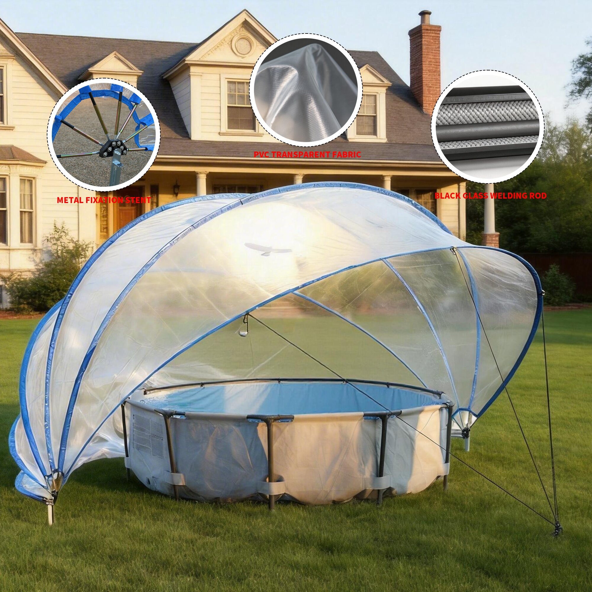 18-foot retractable pool cover, PVC film fiberglass rod pool fence, outdoor swimming pool accessories