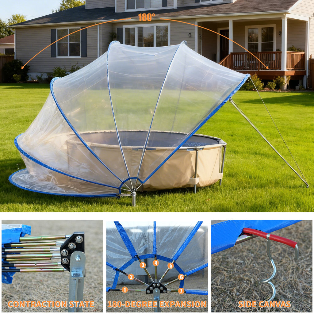 18-foot retractable pool cover, PVC film fiberglass rod pool fence, outdoor swimming pool accessories