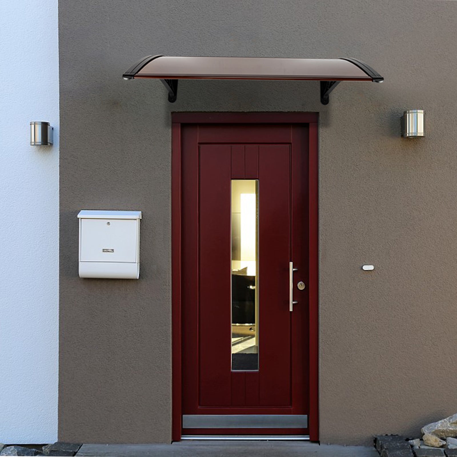 [Same Code：70596693]100 x 96cm Household Application Door & Window Rain Cover Eaves Brown Board & Black Holder