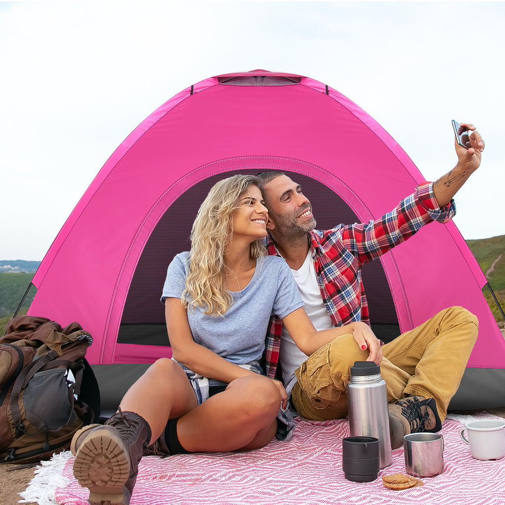 3-4 Person Camping Dome Tent Pink