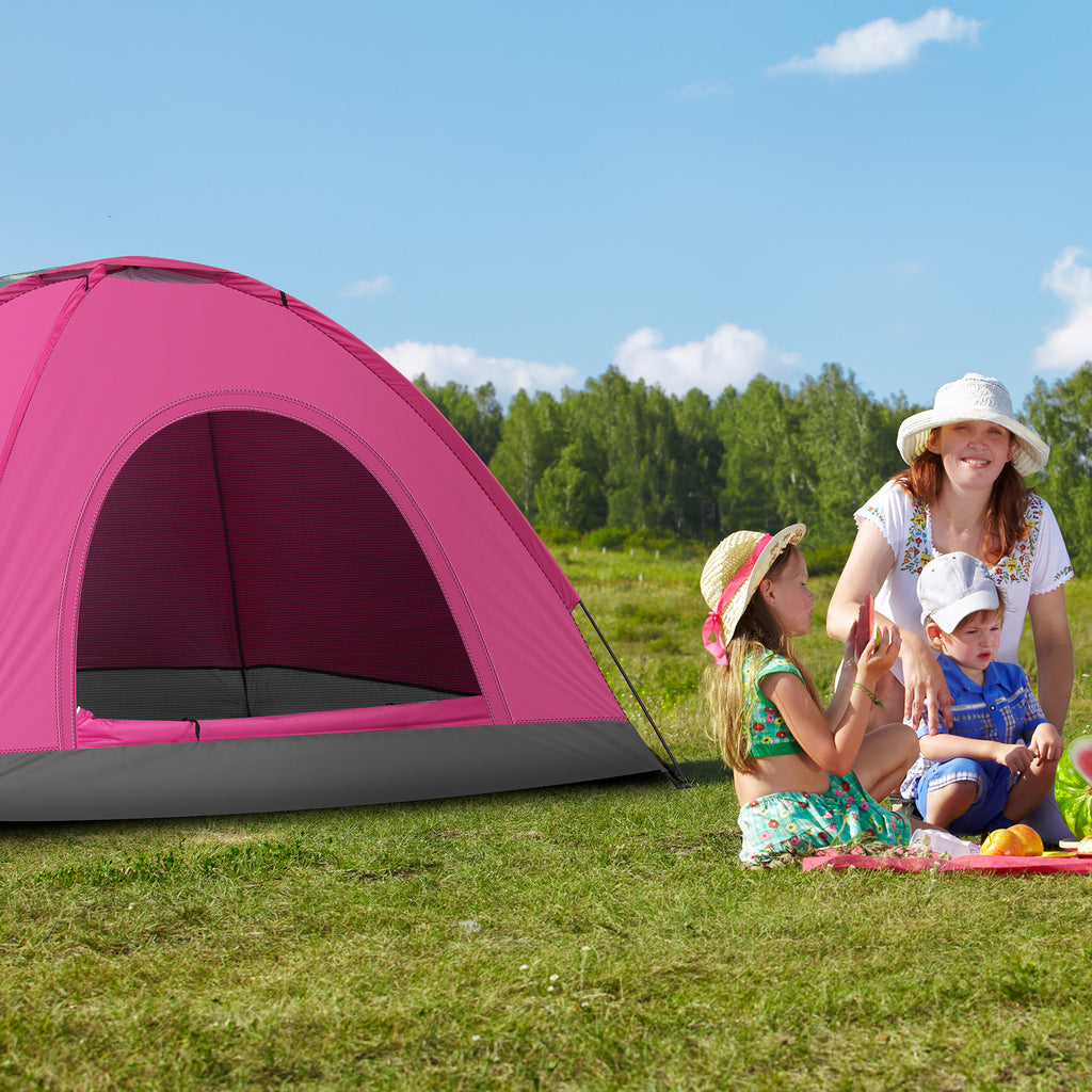 3-4 Person Camping Dome Tent Pink