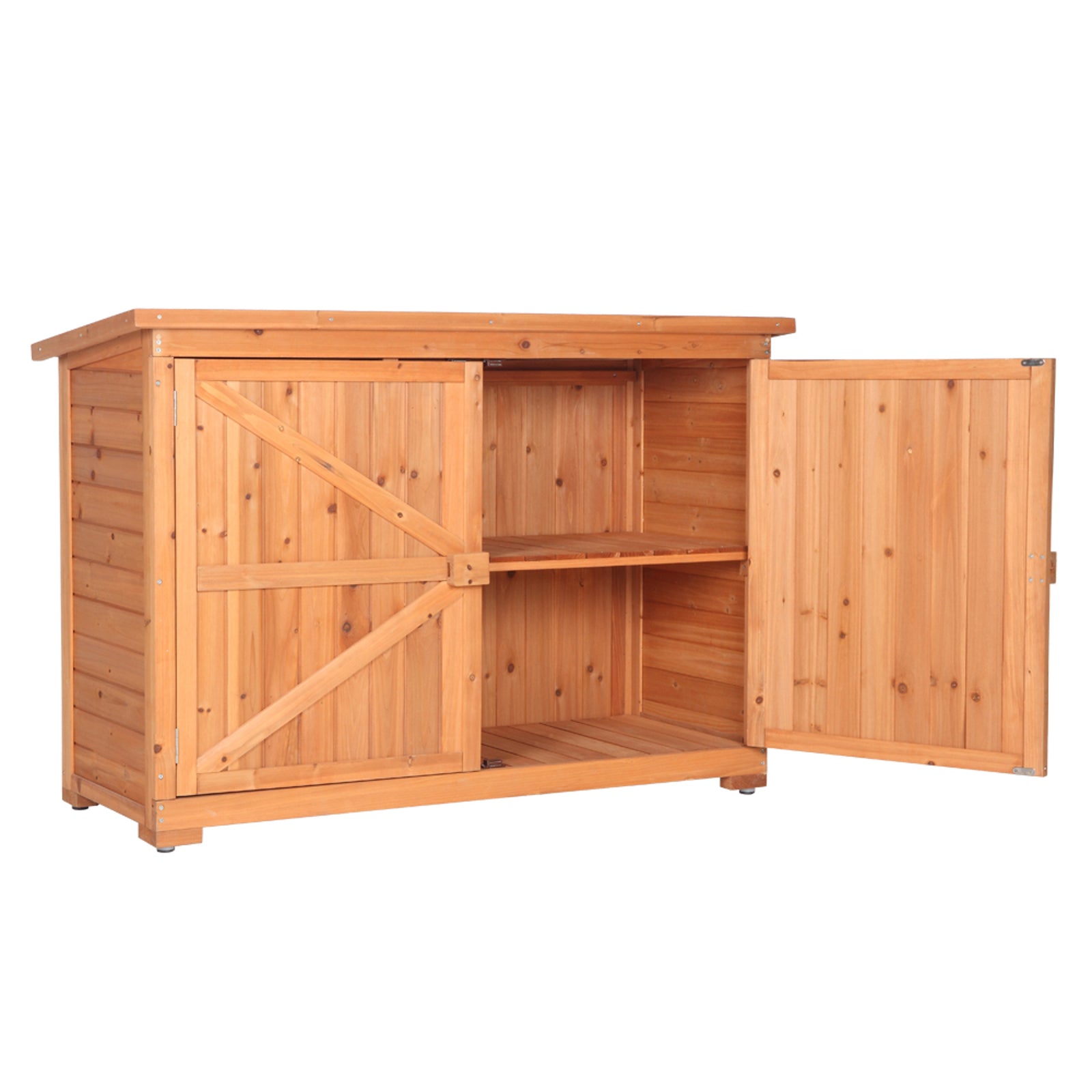 Double Doors Fir Wooden Garden Yard Shed Lockers Outdoor Storage Cabinet Unit Orange Red