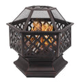 22" Hexagonal Shaped Iron Brazier Wood Burning Fire Pit Decoration for Backyard Poolside