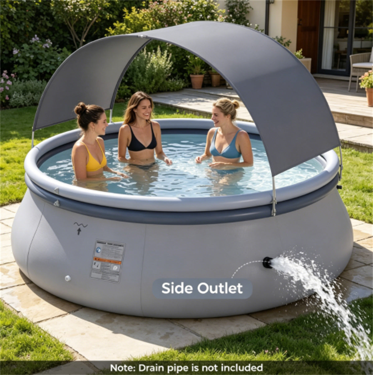 118” x 68” Large Capacity Outdoor Inflatable Pool with Sunshade Tent, Tear‑Resistant PVC Blow‑Up Pool with Repair Kit, 6‑Person Portable Family Swimming Pool