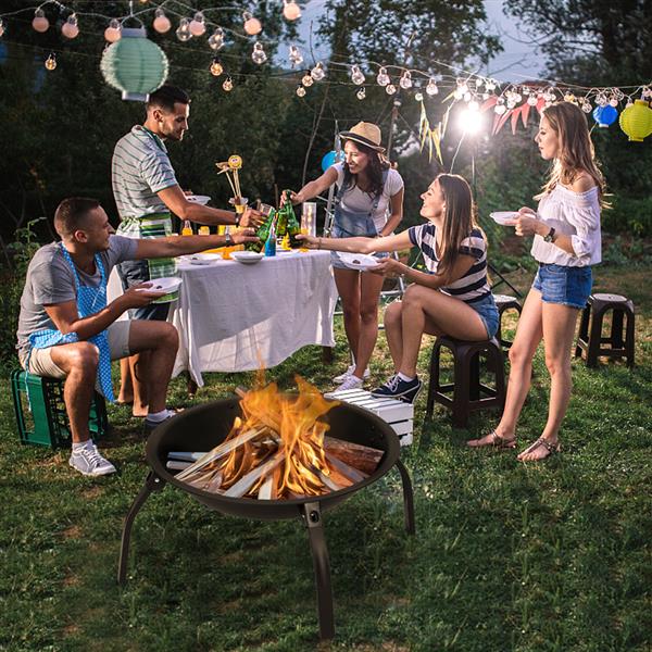 22" Four - legged Folding Iron Brazier Wood Burning Fire Pit Decoration for Backyard Poolside