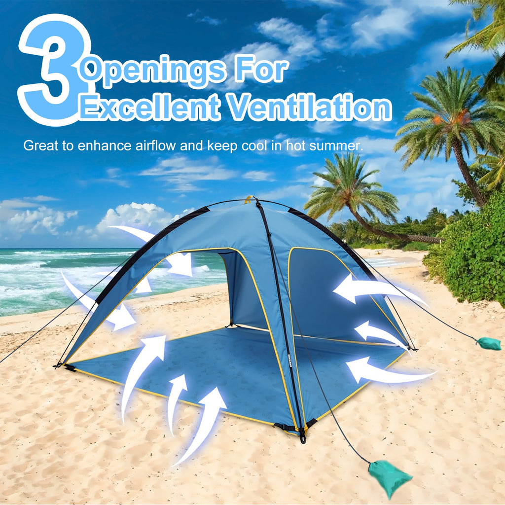 Beach Tent Sun Shelter UPF50+ UV Protection, 6.9x6.9ft Beach Canopy Tent for 4-6 Adults, Portable Outdoor Sun Shade Tent with Carry Bag