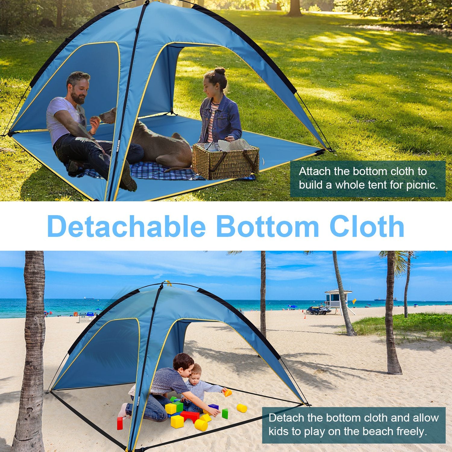 Beach Tent Sun Shelter UPF50+ UV Protection, 6.9x6.9ft Beach Canopy Tent for 4-6 Adults, Portable Outdoor Sun Shade Tent with Carry Bag
