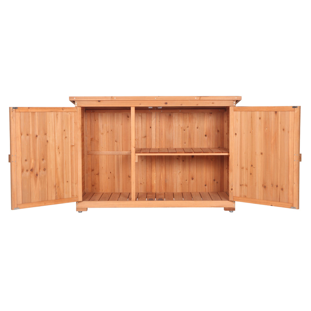 Double Doors Fir Wooden Garden Yard Shed Lockers Outdoor Storage Cabinet Unit Orange Red