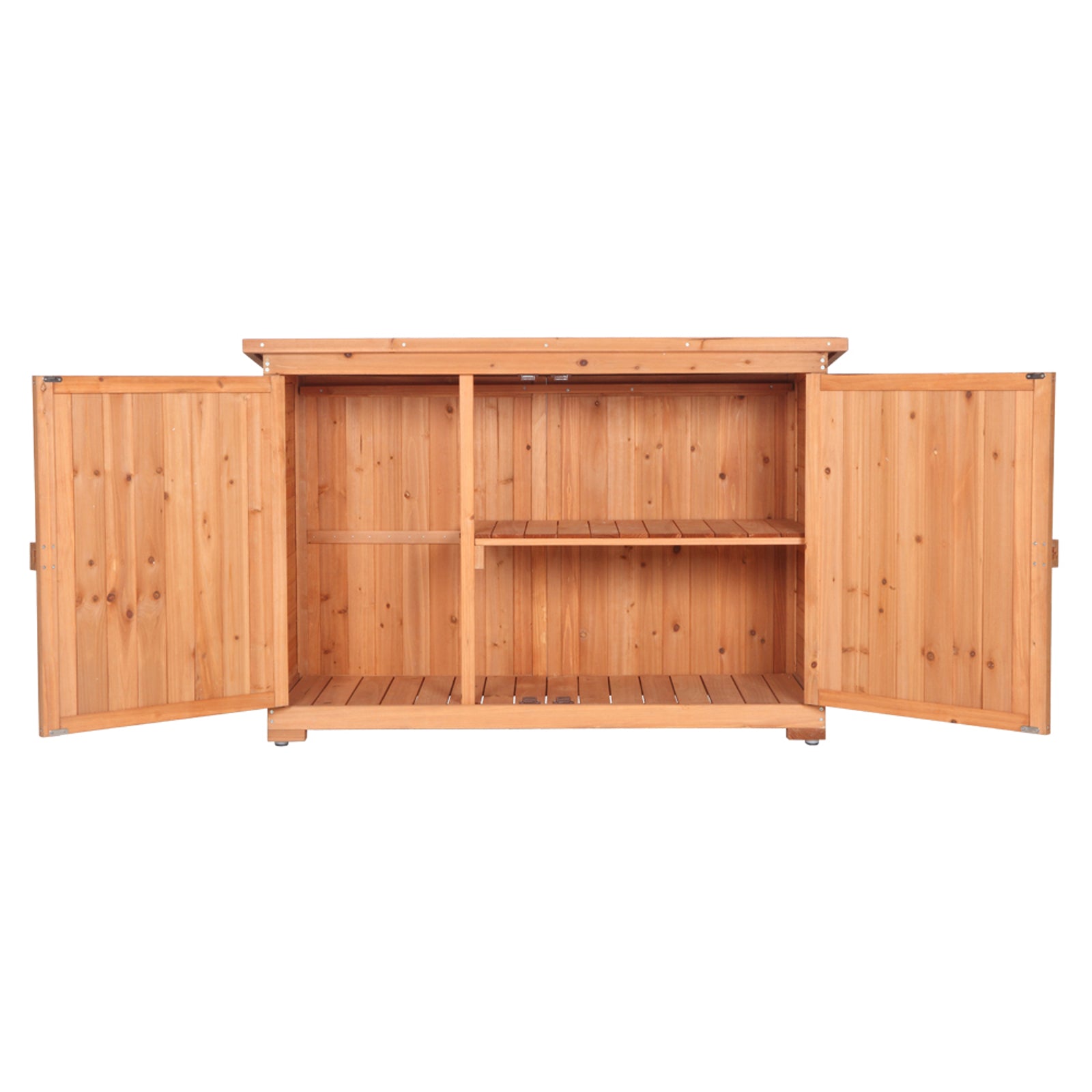 Double Doors Fir Wooden Garden Yard Shed Lockers Outdoor Storage Cabinet Unit Orange Red