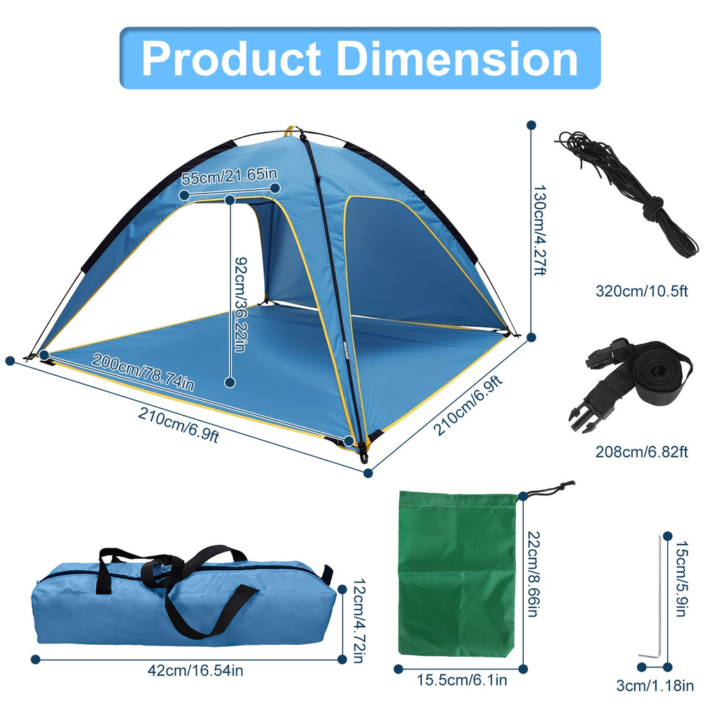 Beach Tent Sun Shelter UPF50+ UV Protection, 6.9x6.9ft Beach Canopy Tent for 4-6 Adults, Portable Outdoor Sun Shade Tent with Carry Bag