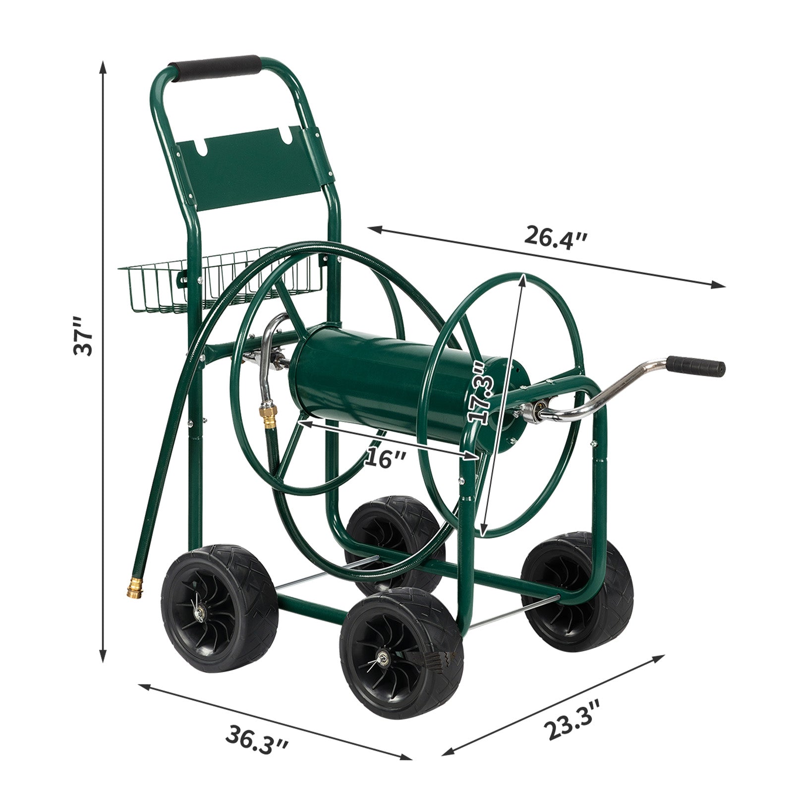 [Same Code：04822659]Iron Four-Wheel Pipe Truck Dark Green [Not an inflatable tire]