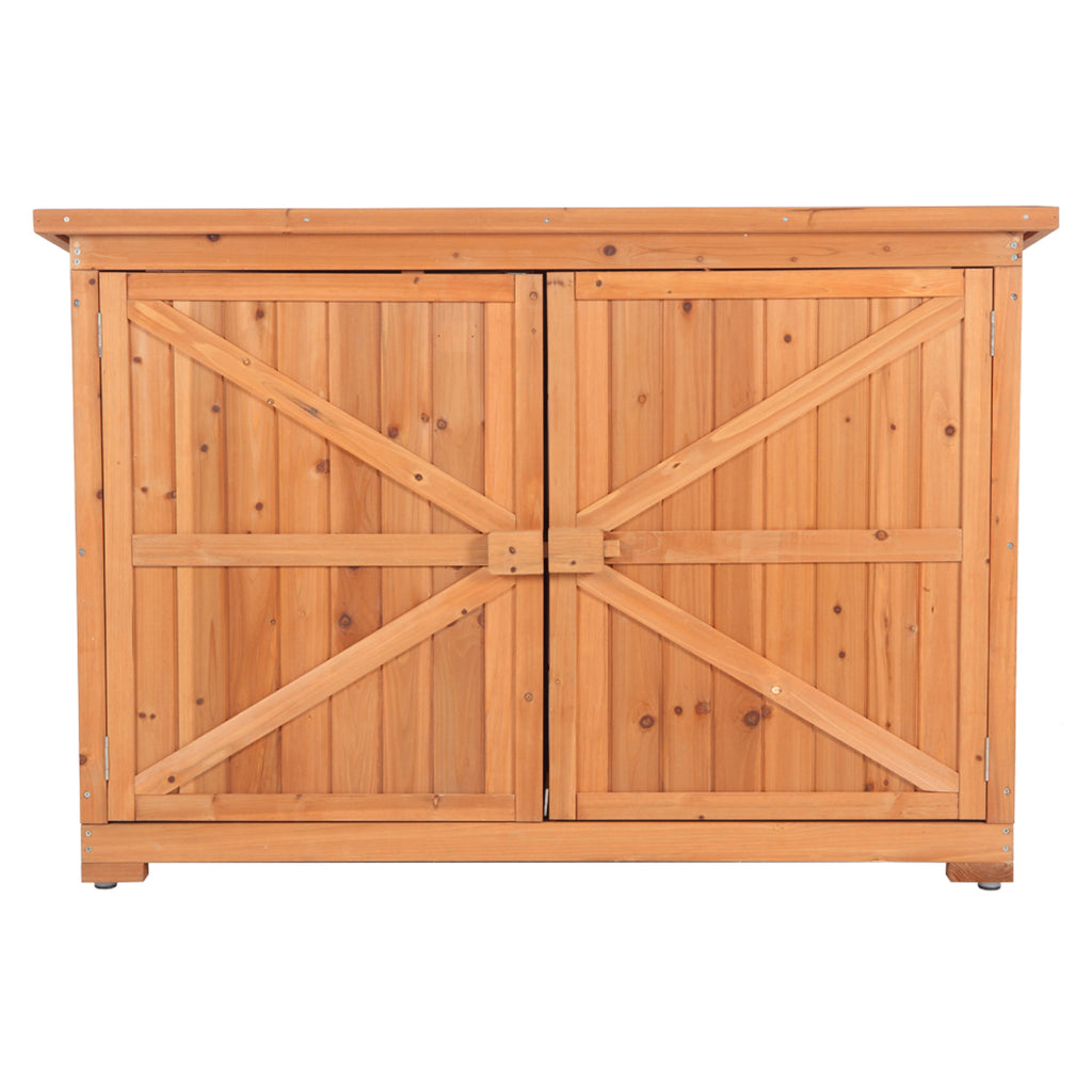 Double Doors Fir Wooden Garden Yard Shed Lockers Outdoor Storage Cabinet Unit Orange Red