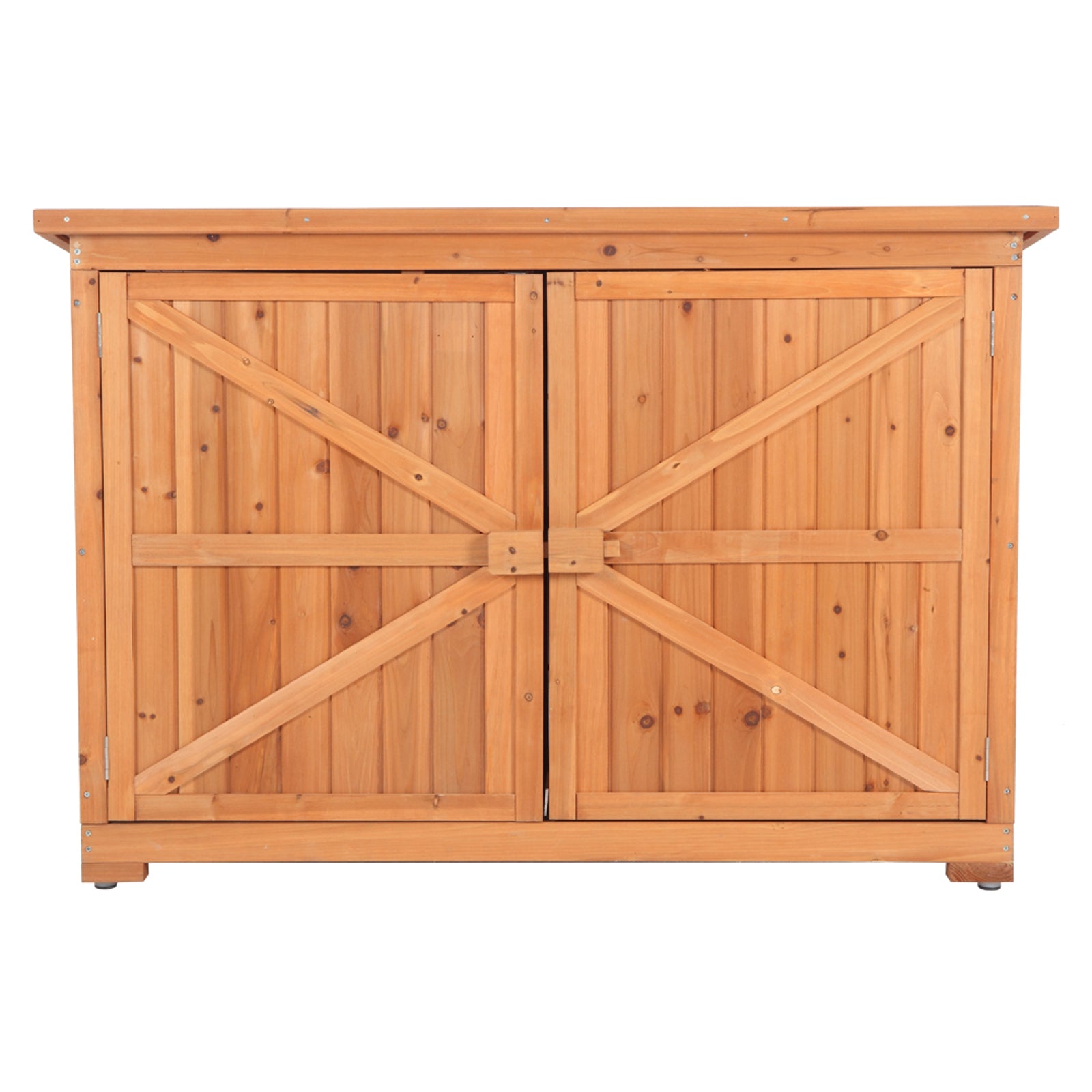 Double Doors Fir Wooden Garden Yard Shed Lockers Outdoor Storage Cabinet Unit Orange Red