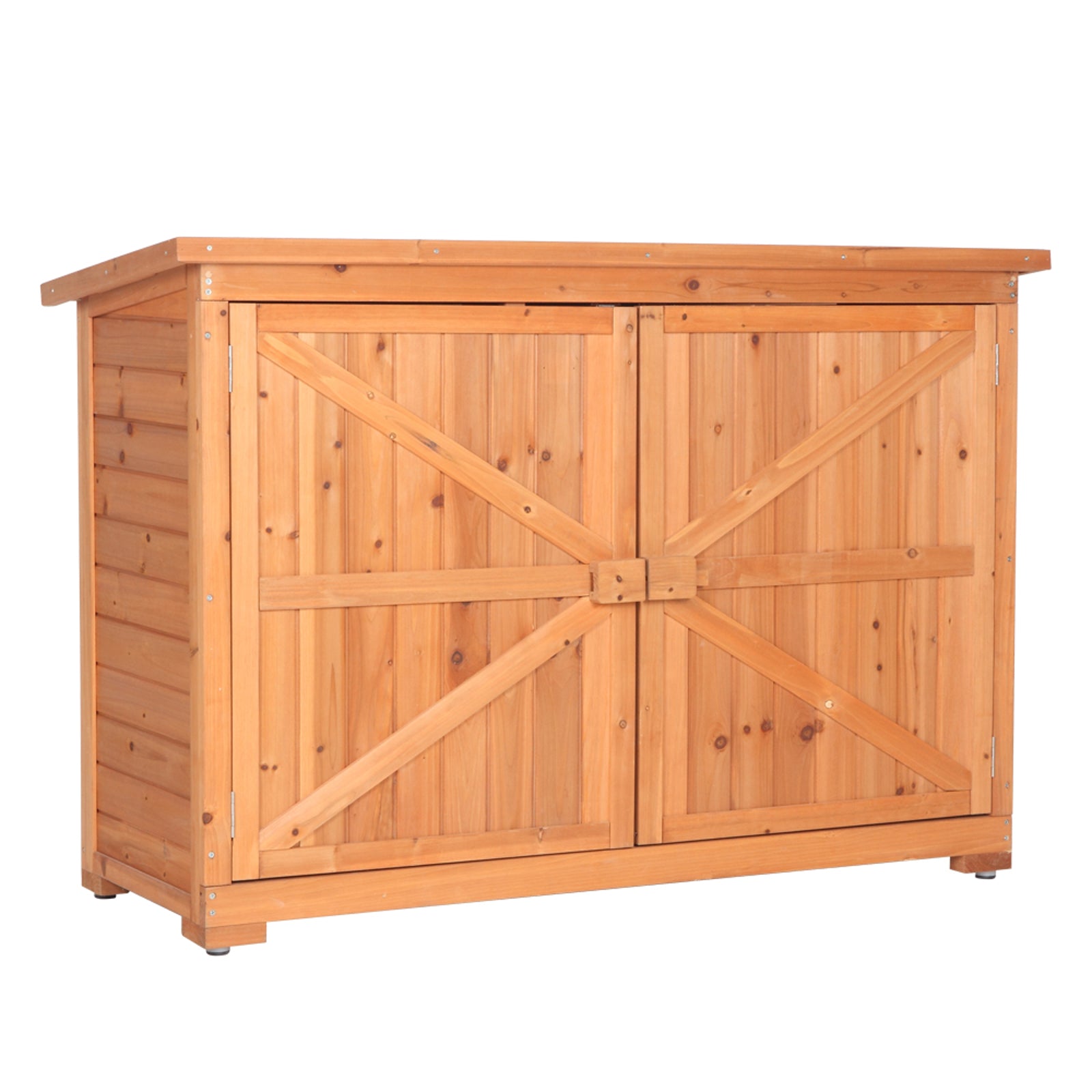 Double Doors Fir Wooden Garden Yard Shed Lockers Outdoor Storage Cabinet Unit Orange Red